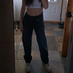 AGOLDE criss-cross black jeans